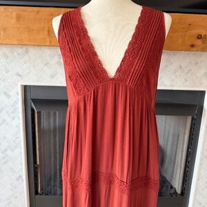 Rust Vneck boho lace dress